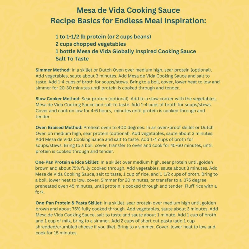 Mesa de Vida Cooking Sauce Recipe Basics