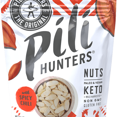 pili hunters spicy chili nuts front of pkg