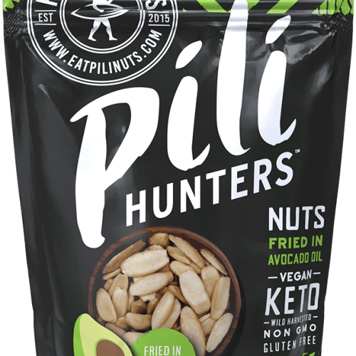 pili hunters nuts fried in avocado oil, keto nuts, front of package